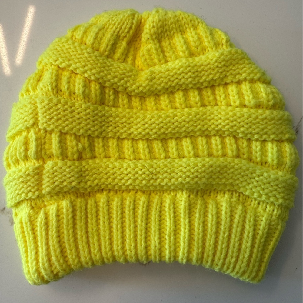 C.C Neon Yellow Knit Beanie - Picture 2 of 2